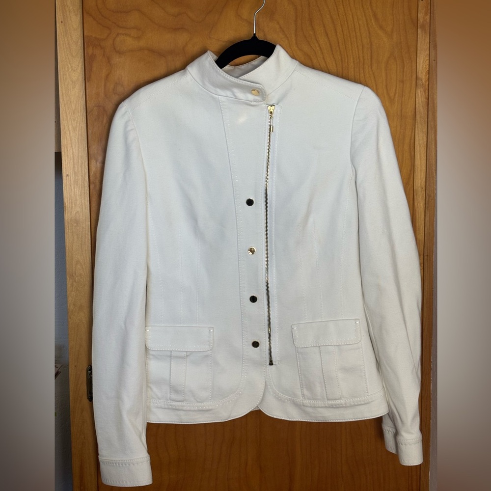 Elie Tahari cream knit jacket gold hardware military inspired design - Size M